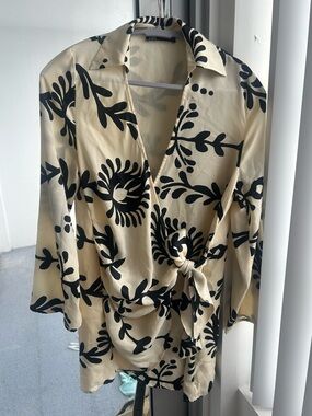 Zara Cream Mini Dress with Black Botanical Print